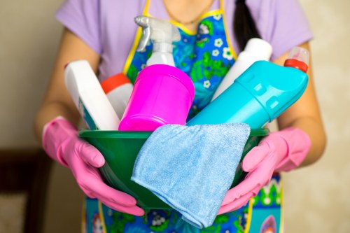Professional carpet cleaner preparing equipment for a booked service
