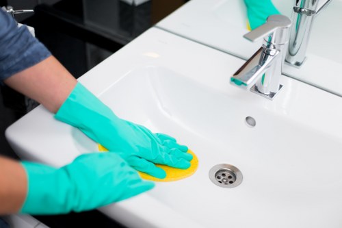 Wastewater and cleaning materials being handled responsibly after service