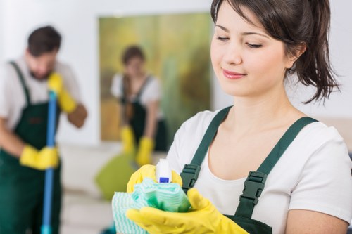 Carpet cleaning team wearing PPE during service